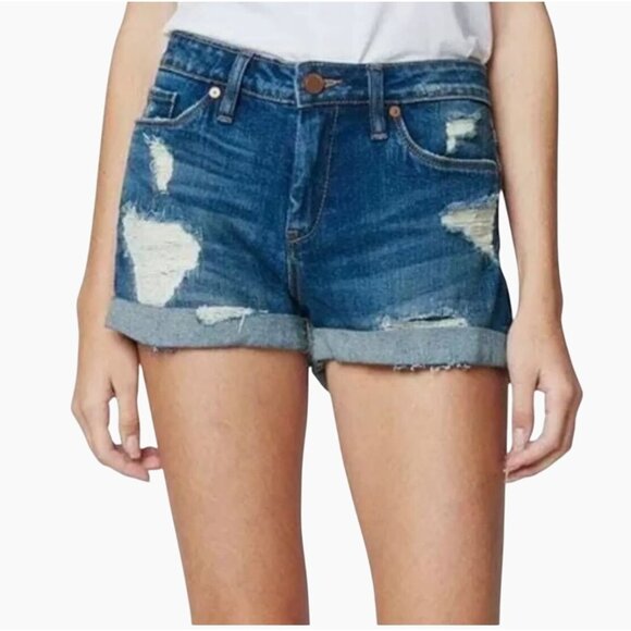BLANKNYC Women's The Fulton Roll Up Distressed Denim Blue Shorts Size‎ 31 NWT - Picture 11 of 12